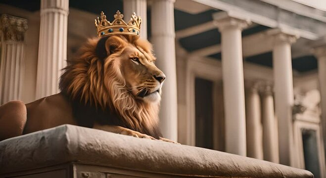 Lion king with his crown and his king's throne.