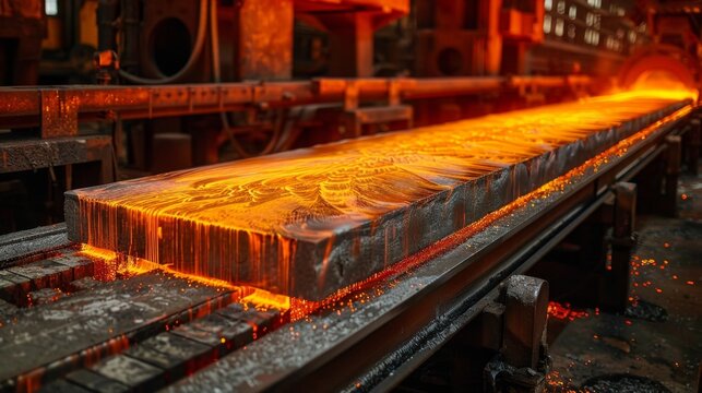hot metal billet on the production line of a metallurgical plant, steel mill, production