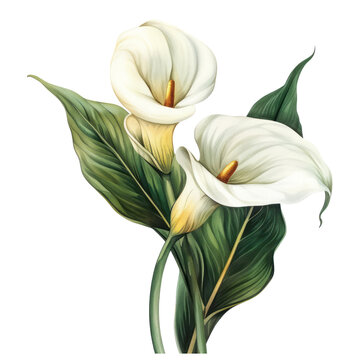 A close-up of a beautiful white calla lily flower isolated on a white background