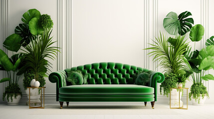 Isolated on a background of immaculate white, a luxurious green living room