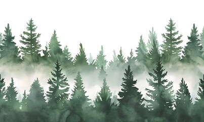 Obraz premium watercolor green forest, Generative AI