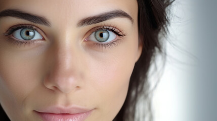 Obraz premium An lonely lady with brown eyes against a stark white background