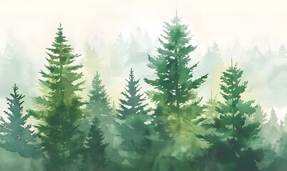 Fototapeta premium watercolor green forest, Generative AI