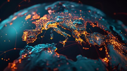 Obraz premium Illuminating the Digital Landscape: A Captivating Visualization of Global Connectivity
