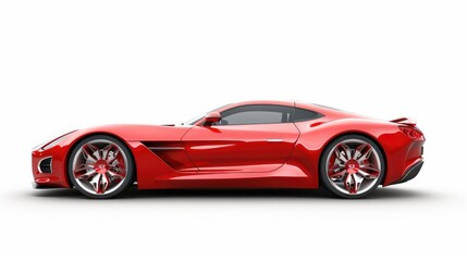 Sports Car On White. Lateral View of a Red Sport Car Isolated on a White Background