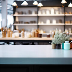 Empty Countertop Display with Blurred Kitchen Background, Generative AI