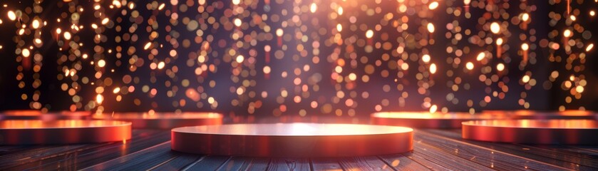 Award ceremony luxury podium glittering lights elegant decorations sophisticated theme banner with copy space