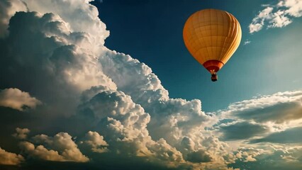 A rainbow coloured hot air balloon rises in a clear cloudy sky travel blue white cloudy full hd 4k video download - Powered by Adobe