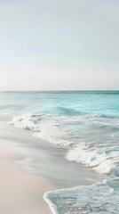 Serene beach scene with pastel hues and gentle waves: A calming and relaxing escape