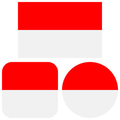 Flag of Indonesia. Set with different shapes: round, square, rectangular. Ready isolated icons emblems badge. White background