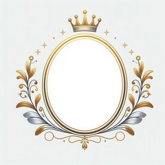 Oval golden frame with a gold tiara or crown ornament - Blank frame for invitation card designs or templates