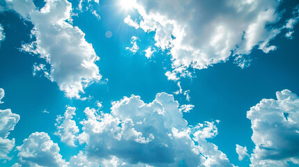 Look up to blue sky white clouds photography worm eye view camera angle shot