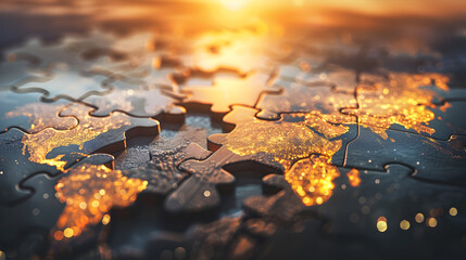 Colorful jigsaw puzzles come together to create a map. Each piece reveals a unique region. and connected to each other The complete map emphasizes the diversity and unity of the various areas.