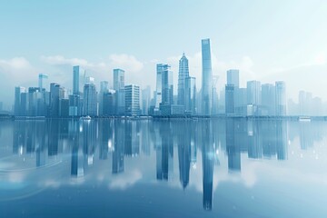 Modern city skyline with skyscrappers and reflection created with Generative AI