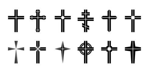Divided cross set, silhouette of religious Christian symbol, icon shape collection