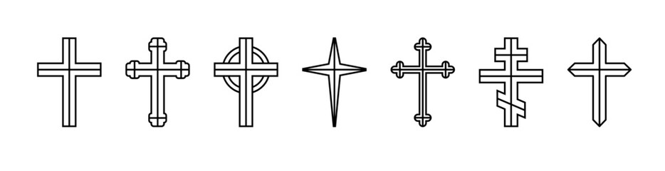 Divided cross set, silhouette of religious Christian symbol, icon shape collection