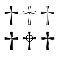 Thin cross set, silhouette of religious Christian symbol, icon shape collection