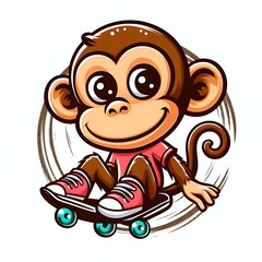 Obraz premium A cartoon monkey design colours graphic riding a skateboard unique professional.
