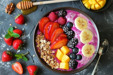 Vibrant Smoothie Bowl with Fresh Fruits and Granola