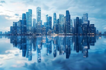 Fototapeta premium Modern city skyline with skyscrappers and reflection created with Generative AI