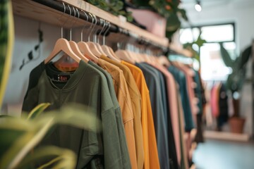 Fototapeta premium Row of Colorful Clothing Hanging in a Shop