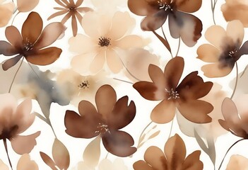 Seamless Pattern of Chocolate Cosmos Flowers with Hints of Red on a Clean White Background. Download this high-resolution floral pattern for use in fabric design, scrapbooking, invitations