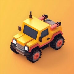 Naklejka premium Cute Isometric 3D Pixel Art Vehicle on Colored Background