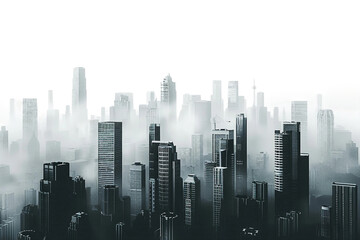 Futuristic Dystopian Cityscape Surrounded by Tall Buildings Isolated on Transparent Background