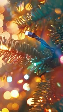 christmass tree decoration lights bokeh holiday celebration background animation - 4k 9x16 vertical new stock video footage AI