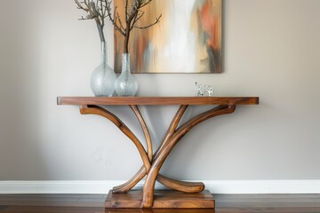 Console Table with Glass Vase. Modern Interior Featuring Simple Table Decor