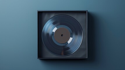 3D realistic vinyl record in black case, music, vintage.