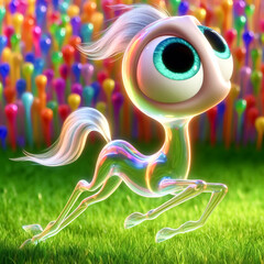 Naklejka premium 3D cute slender transparent horse cartoon. Agriculture and farm animals illustration for children