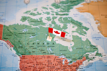 Canada on world map with flag