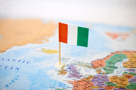Ireland on world map with flag