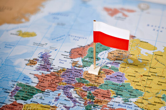 Fototapeta Poland on world map with flag