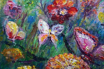 Original art painting Oil color Insect growth and Night butterfly	