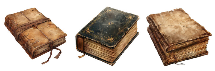 set of old book on transparent background