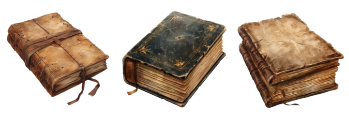 set of old book on transparent background