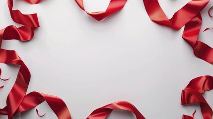 White Background with Red Ribbon Frame and Space for Text