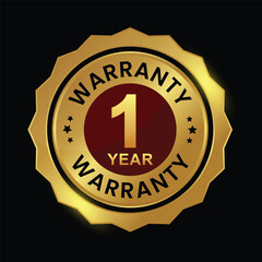 vector Warranty 1 year label gold black style design

