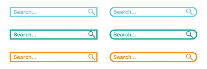 Various search bar templates. For Internet browser engine with search box, address bar and text field. UI design, website interface element with web icons and push button. Vector illustration