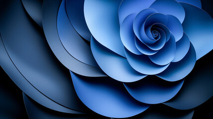 Blue paper cut rose background, elegant 3d flower wallpaper.