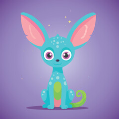 A cute alien sphynx cat creature with big eyes.