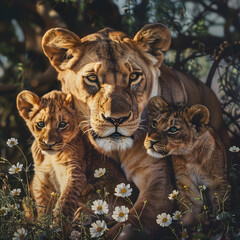 lion cub and lioness