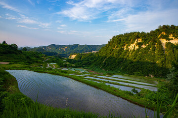夕暮れの四ツ村の棚田 © GINZI