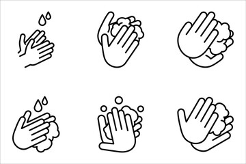 Obraz premium Simple Set of Washing Hands Related Vector Line Icons. Contains such Icons as Washing Instruction, vector illustration on white background