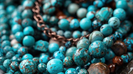 Turquoise Stones. Closeup of Blue Gemstones for Jewellery Necklace
