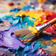 Fototapeta premium Brush painting a colorful picture