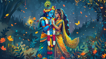 The divine embrace of Krishna and Radha, symbolizing eternal love in Hindu mythology