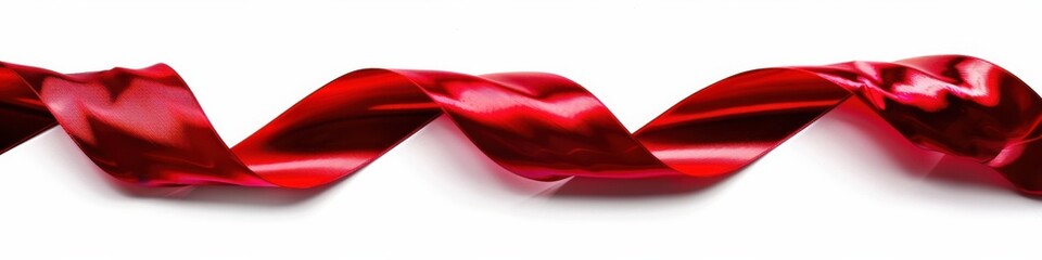 Silk Ribbon. Beautiful Red Artistic Ribbon for Anniversary Celebration Background